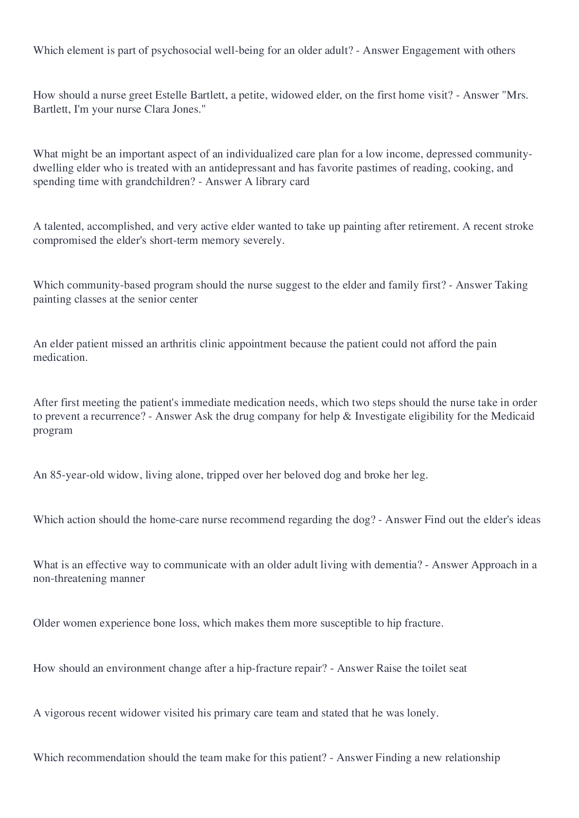 Preview image for Care of the Older Adult PreAssessment 2022 With Complete Solutions,Graded A+